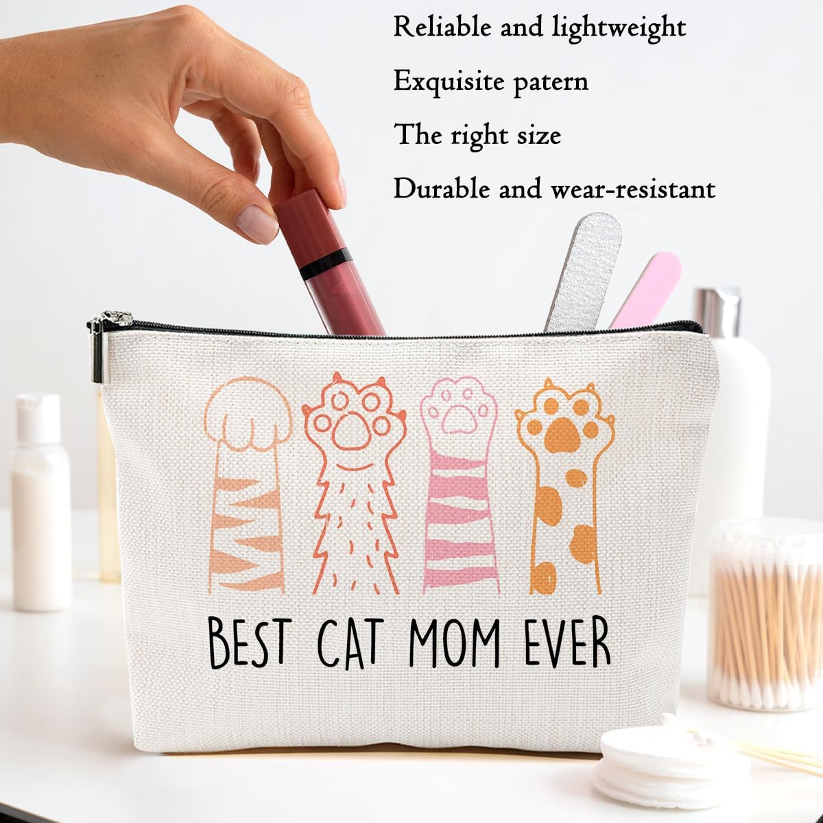 Cat Mom Makeup Bag, Animal Lover Cosmetic Bag gifts for cat lovers for women Bestie Animal Lover Birthday Christmas, Accessories Makeup Pouch Travel Toiletry Zipper Bags, Organizer