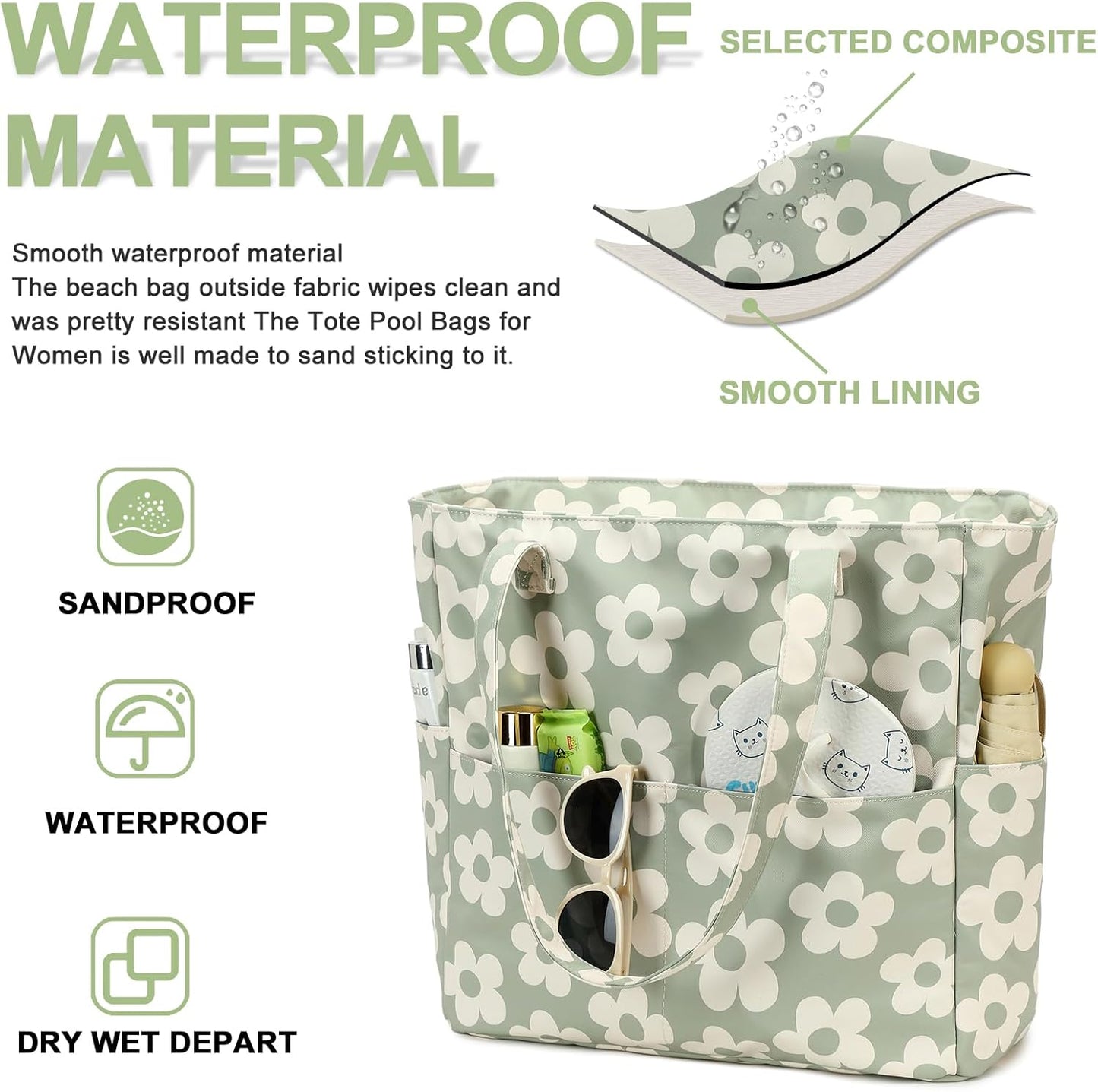 Bluboon Waterproof Beach Tote Pool Bags for Women Ladies Extra Large Carry On Bag With Wet Compartment for Weekender Travel