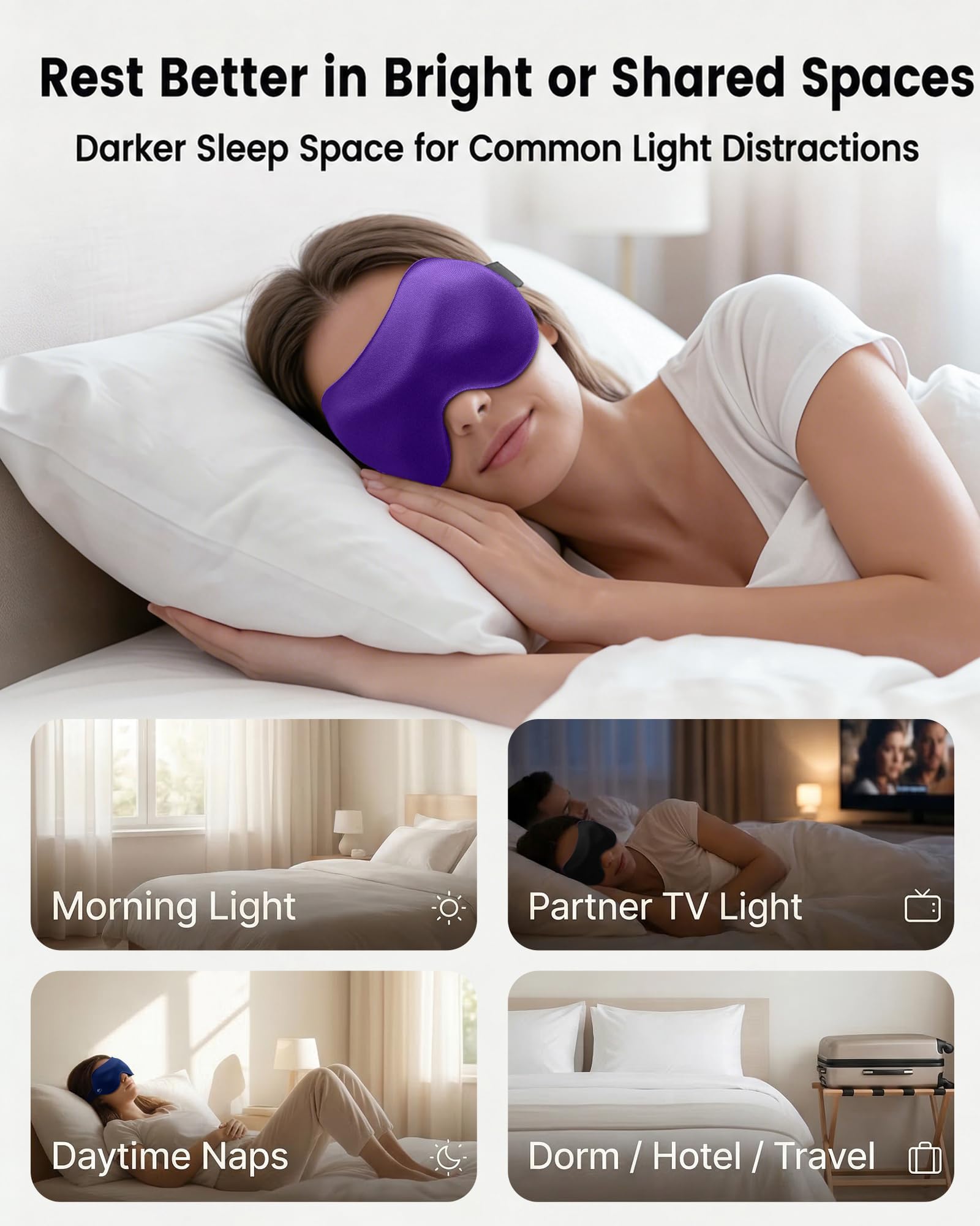 3 Pack Sleep Masks for Side Sleepers, True Blackout 3D Eye Mask for Sleeping, Zero Eye Pressure