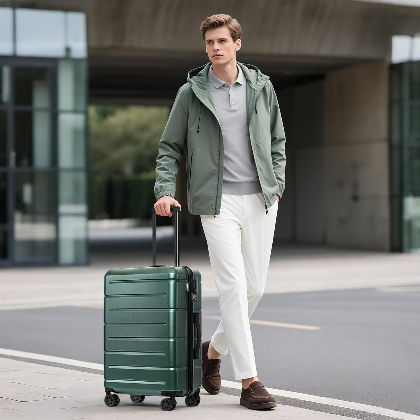 KYME Luggage Sets 2 Piece Hardshell 20"/24" Suitcases with Spinner Wheels Hardside Suitcase Set with TSA Lock Lightweight Travel Luggage Set with Cup Holder for Women Men Green