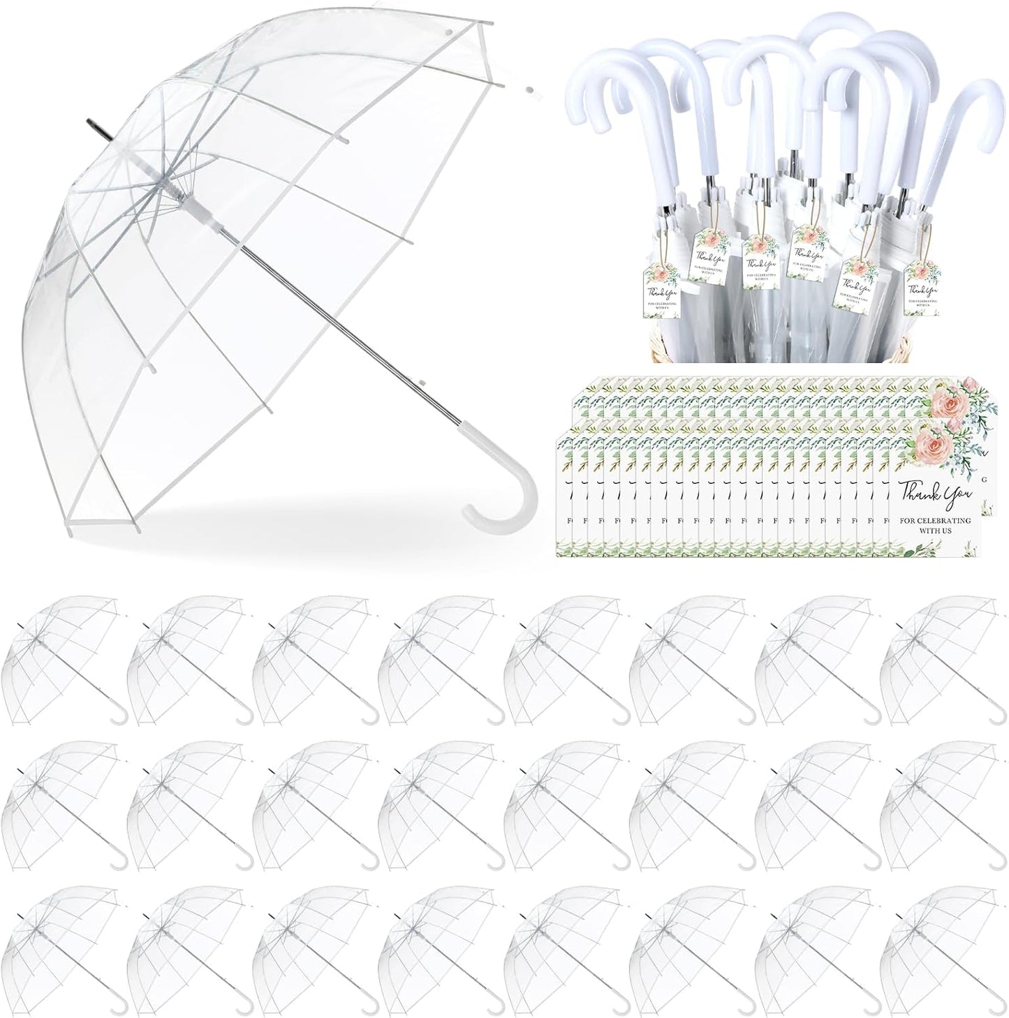 Wedding Favors for Guest Umbrella Gifts Bulk 52 Inch Large Dome Rain Windproof Stick Umbrellas with Thank You Tags and Rope Guest Souvenirs for Wedding Party Bridal Favors