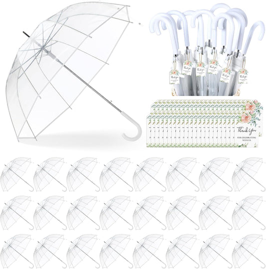 Wedding Favors for Guest Umbrella Gifts Bulk 52 Inch Large Dome Rain Windproof Stick Umbrellas with Thank You Tags and Rope Guest Souvenirs for Wedding Party Bridal Favors