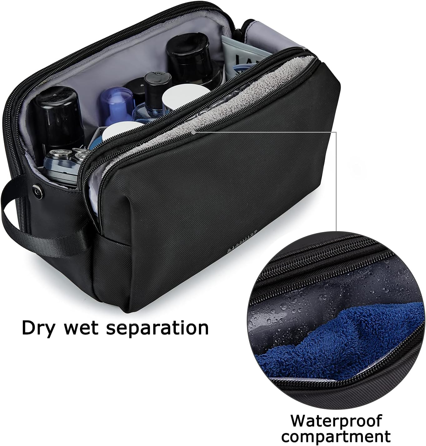BAGSMART Toiletry Bag for Men, Travel Toiletry Organizer Dopp Kit Water-resistant Shaving Bag for Toiletries Accessories, Door Room Essentials,Black-large