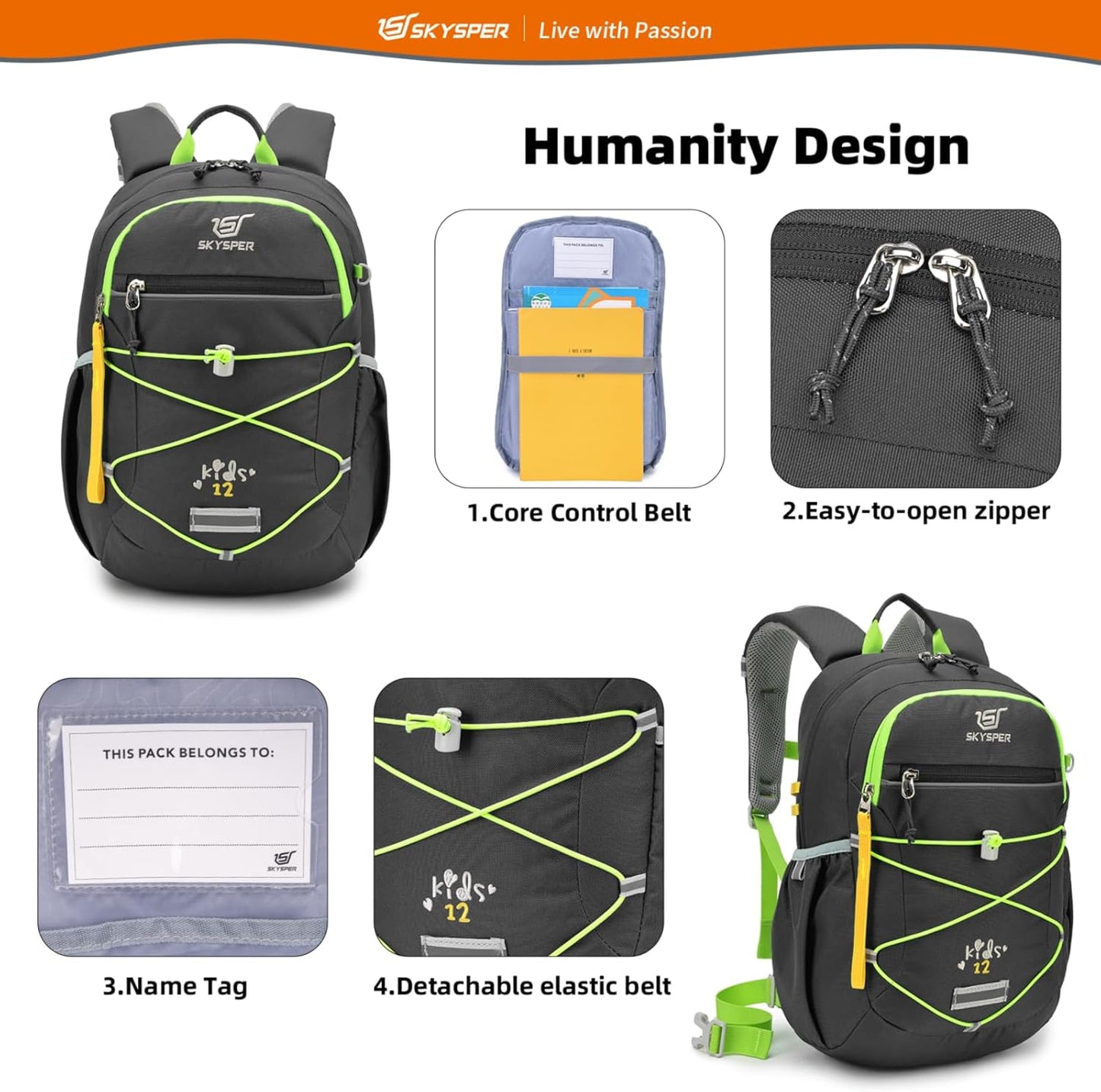 SKYSPER Kids Backpack 12L Children School Bag Child Boy Girl Pack Ages 4-8 for Traveling Day Trips