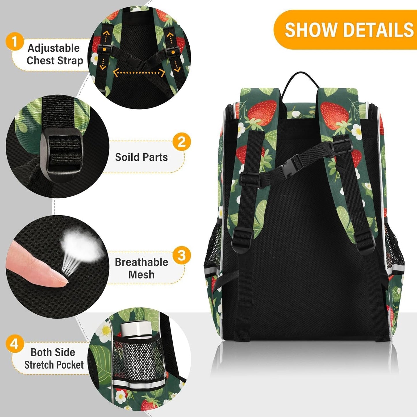 Strawberry Cute Backpack For Girls Kids Backpack Boys Teen School Bag Bookbag Travel Daypacks