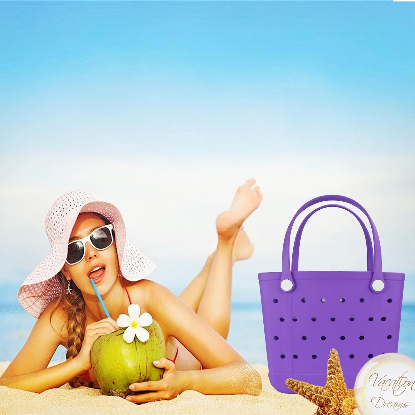Tote Bag for Women - Large Rubber Beach Bag, Medium Waterproof Sandproof Travel Tote Bags for Beach Outdoor Sports