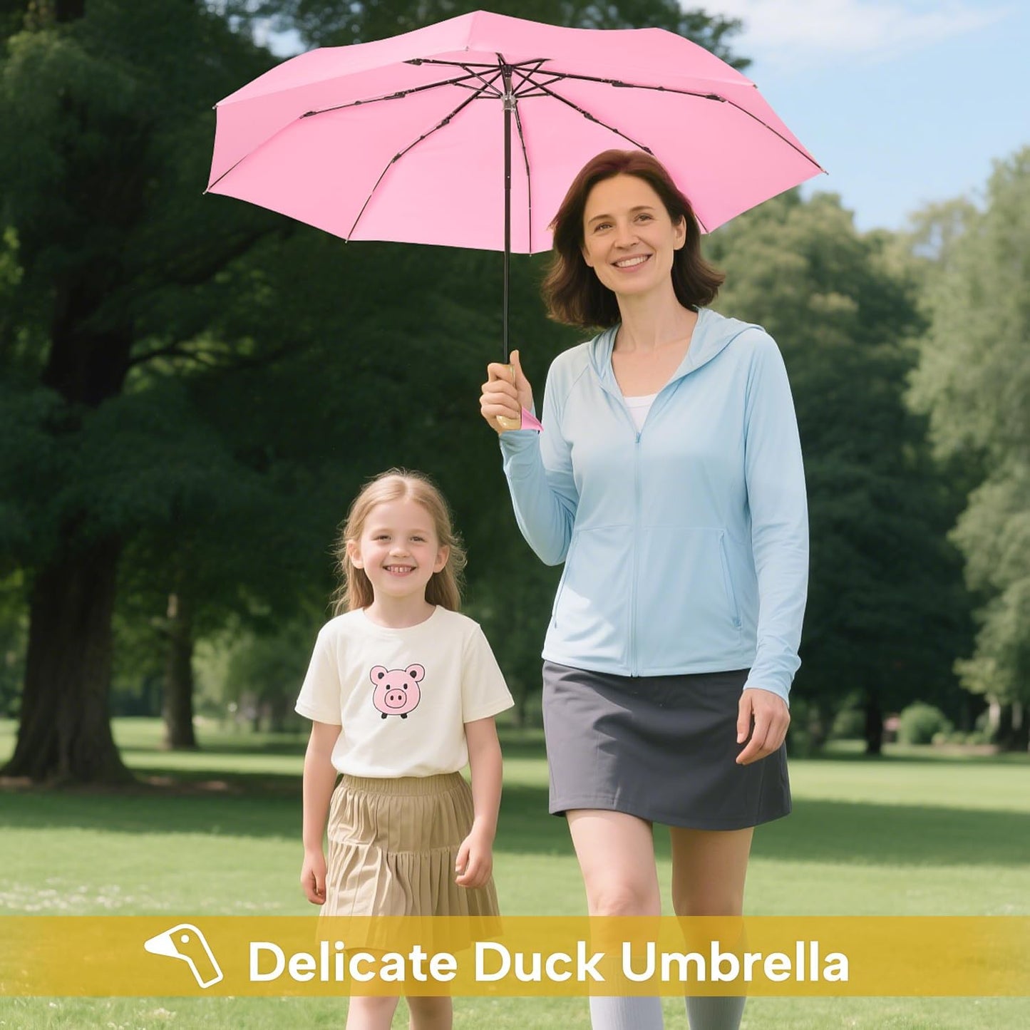 LEAGERA Compact Small Umbrellas for Rain&Sun, Cute Design Duck Head Umbrella for Girls Gifts, 8 Ribs Folding Umbrella with Wooden Handle