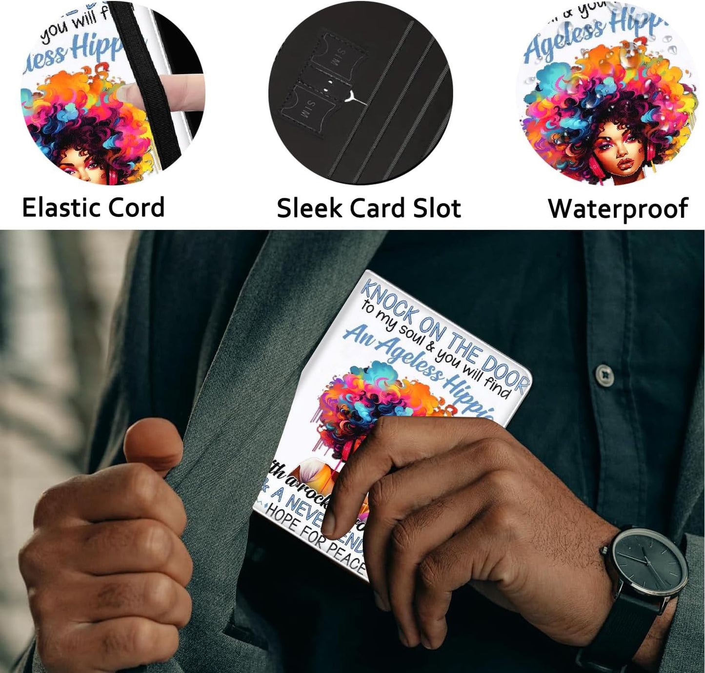 Passport Holder Women Wallet with Luggage Tag, Leather Passport Cover with RFID Blocking, Travel Accessories Multi Card Slot Passport Case for Men，Afro African Girl with Colorful Hair