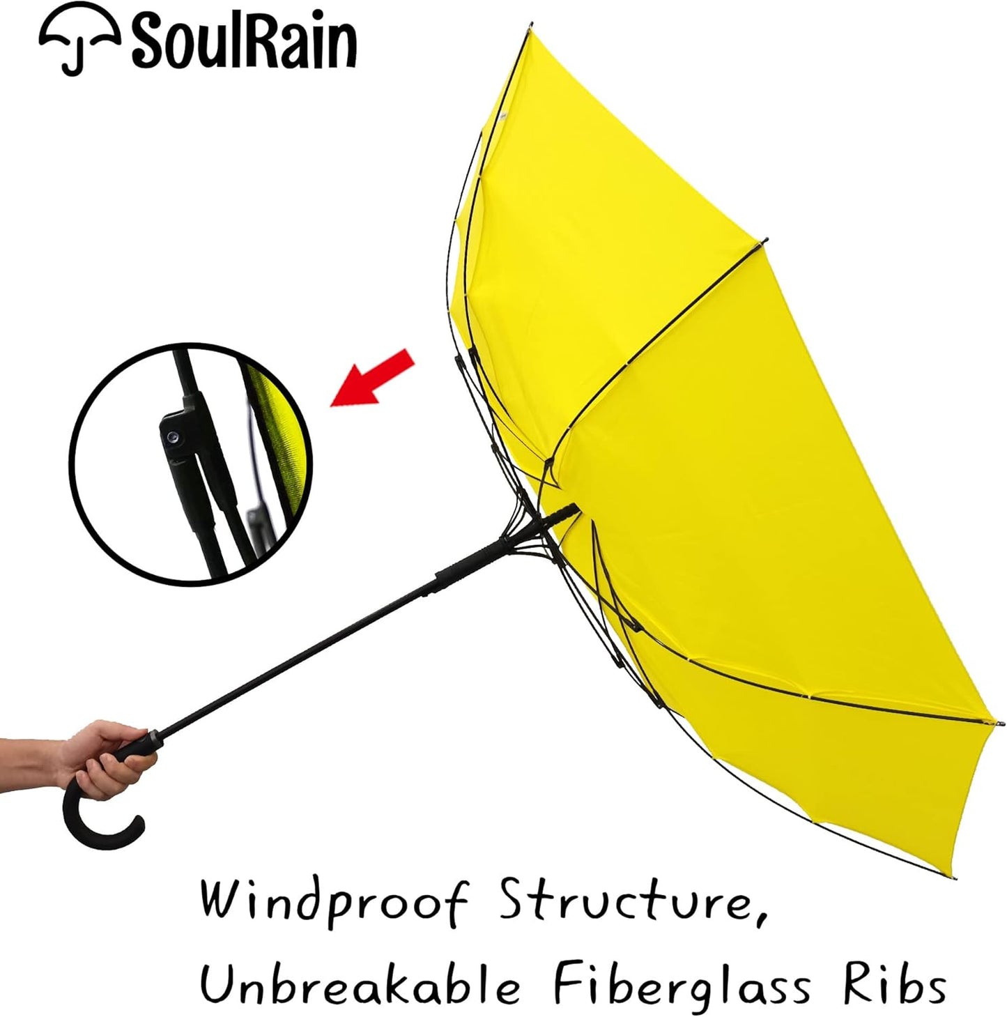 SoulRain 50 Inch Large Stick Umbrella Windproof Automatic Open Oversized J Handle Umbrellas for Men and Women Unbreakable Strong Travel Golf Umbrella