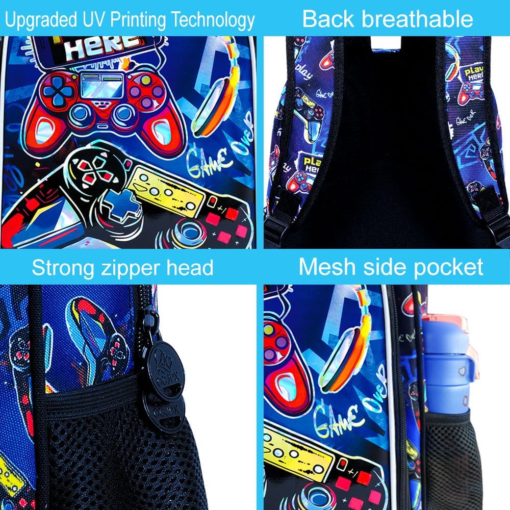 3PCS Dinosaur Backpack for Boys, 16 Inch Kids Water Resistant Preschool Elementary Kindergarten Bookbags and Lunch Box