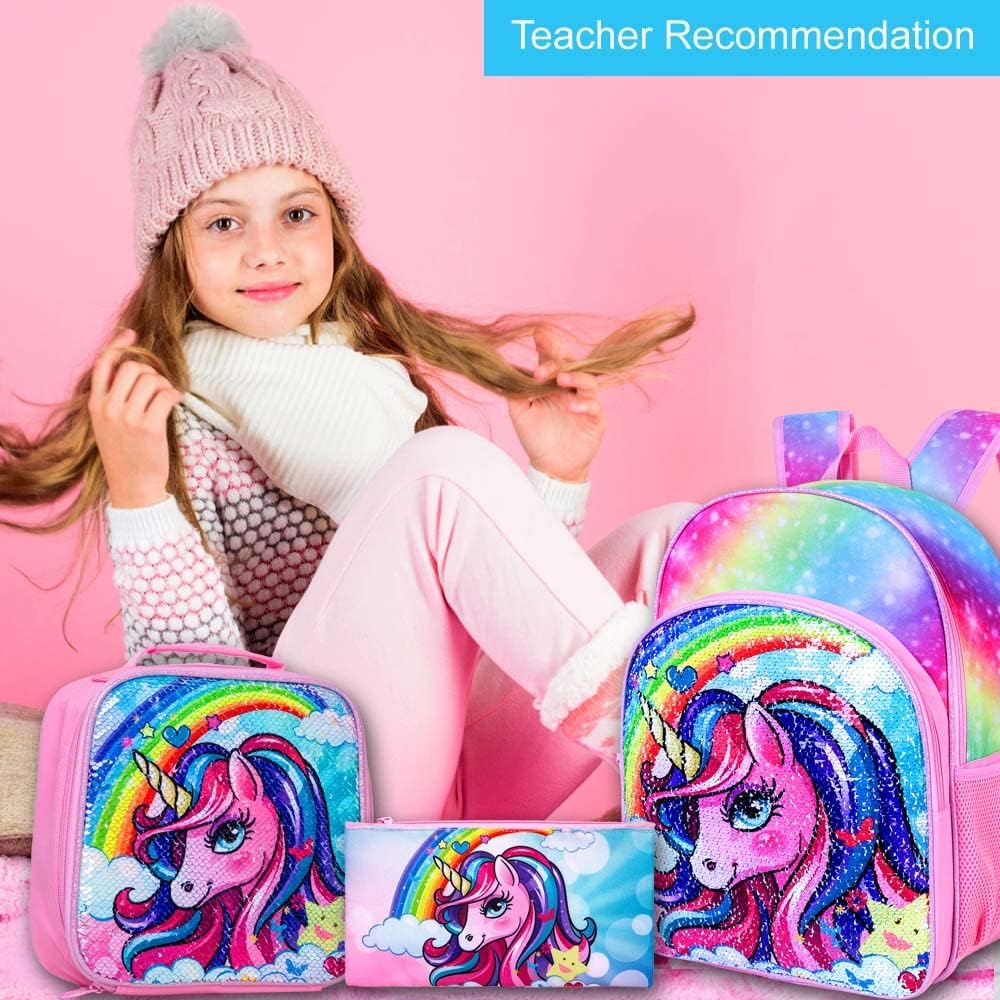 16" Backpack for Girls Boys 4-8, 3Pcs Kids Bookbag Set with Lunch Box, School Bag for Preschool