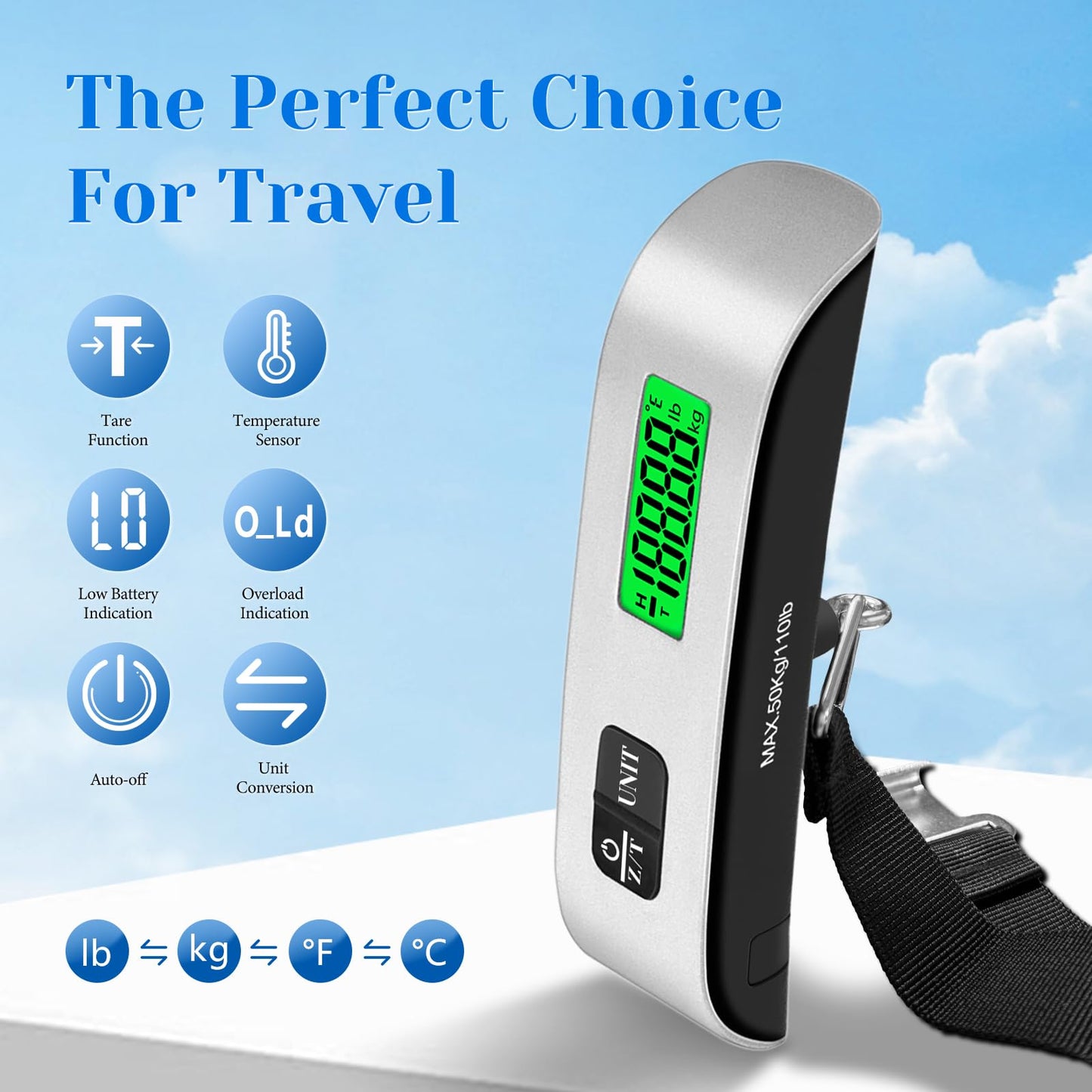 Luggage Scale, 110lb/50kg Portable Luggage Weight Scale, Silver