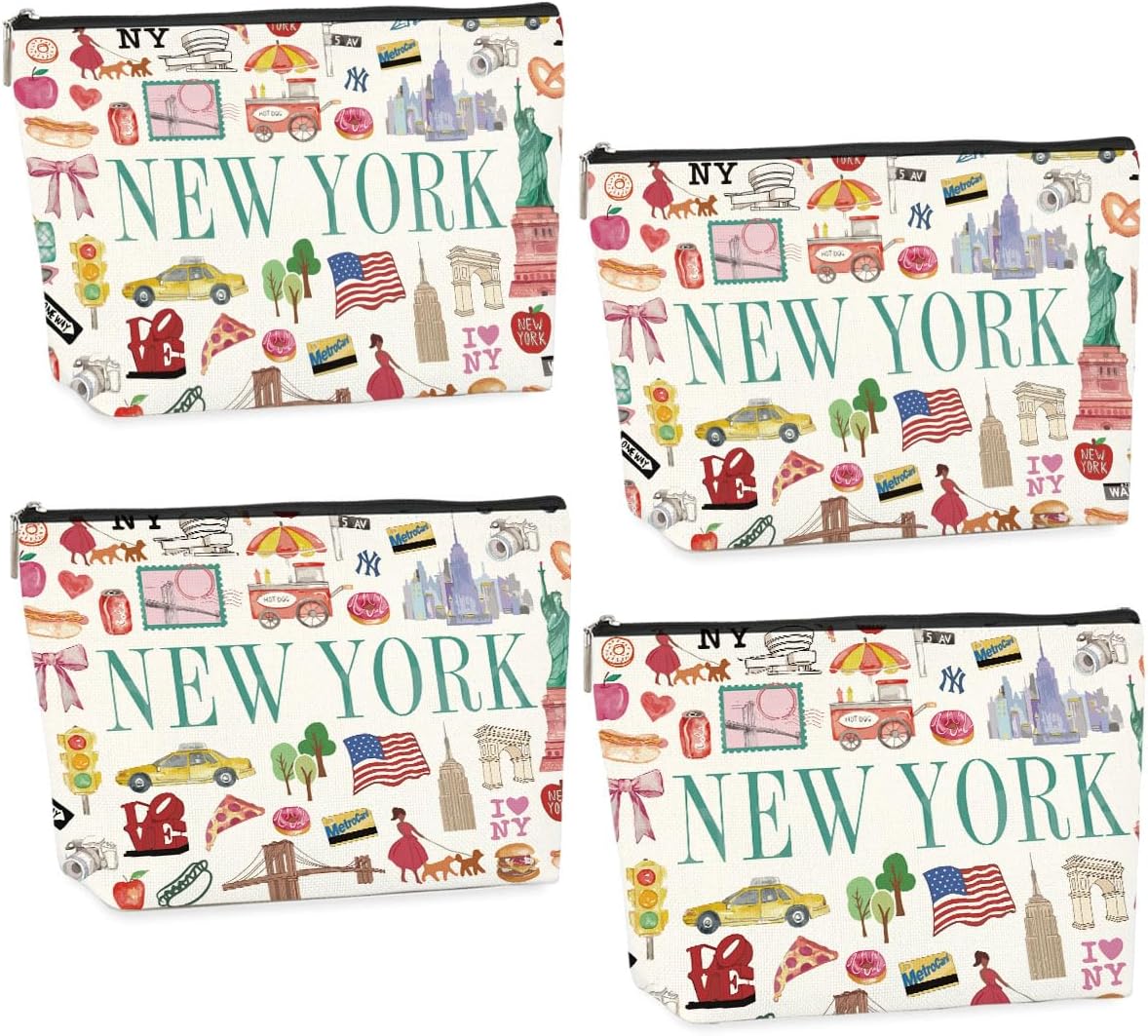 4PCS New York Souvenirs and Gifts Souvenirs from USA Makeup Bag Cosmetic Bag for Women Friend Sister Bestie New York Travel Lover Weekend Bag Vacation Christmas Birthday Friendship