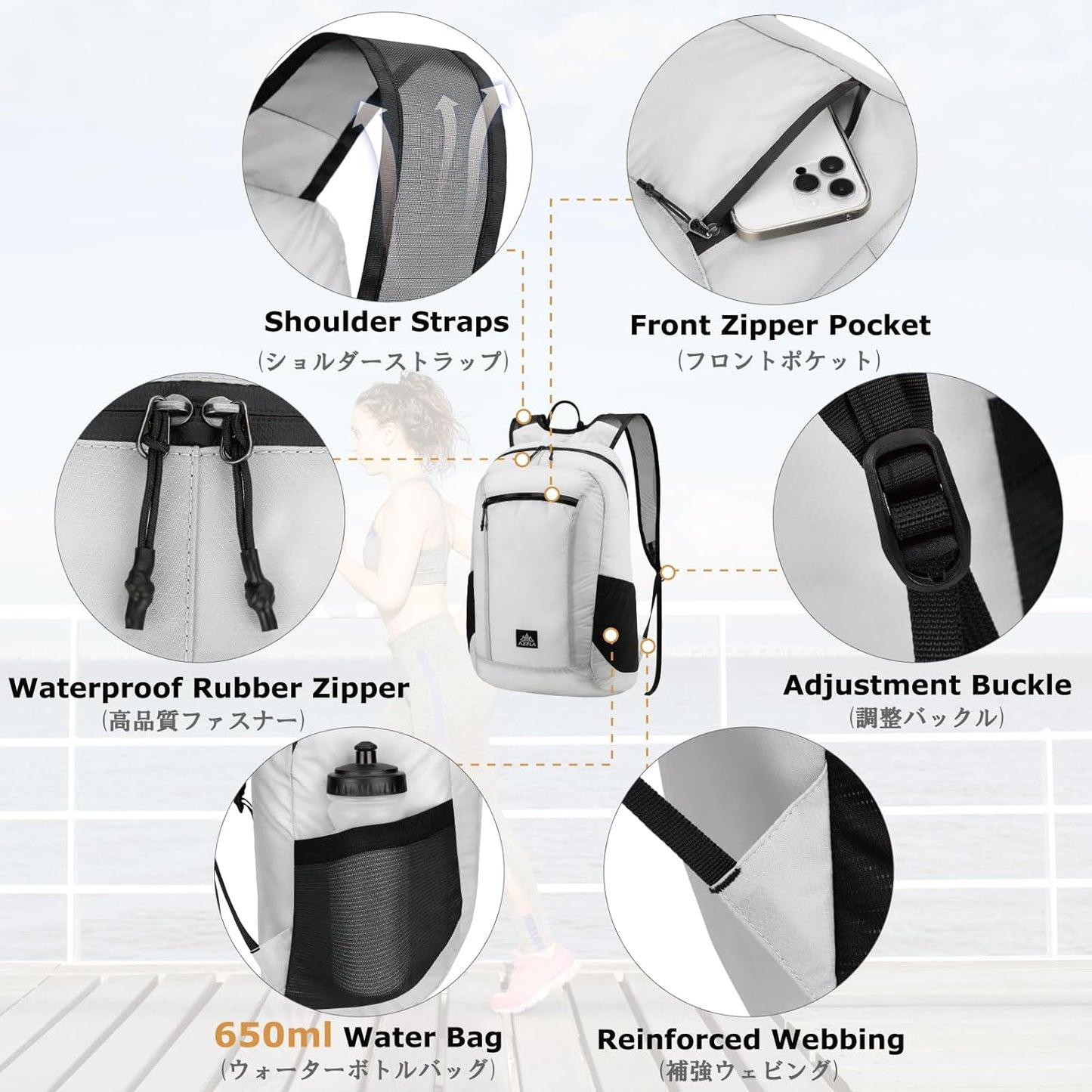 YAPJEB Lightweight Hiking Backpack, Breathable Daypack for Running Cycling Climbing Marathon Camping for Men and Women