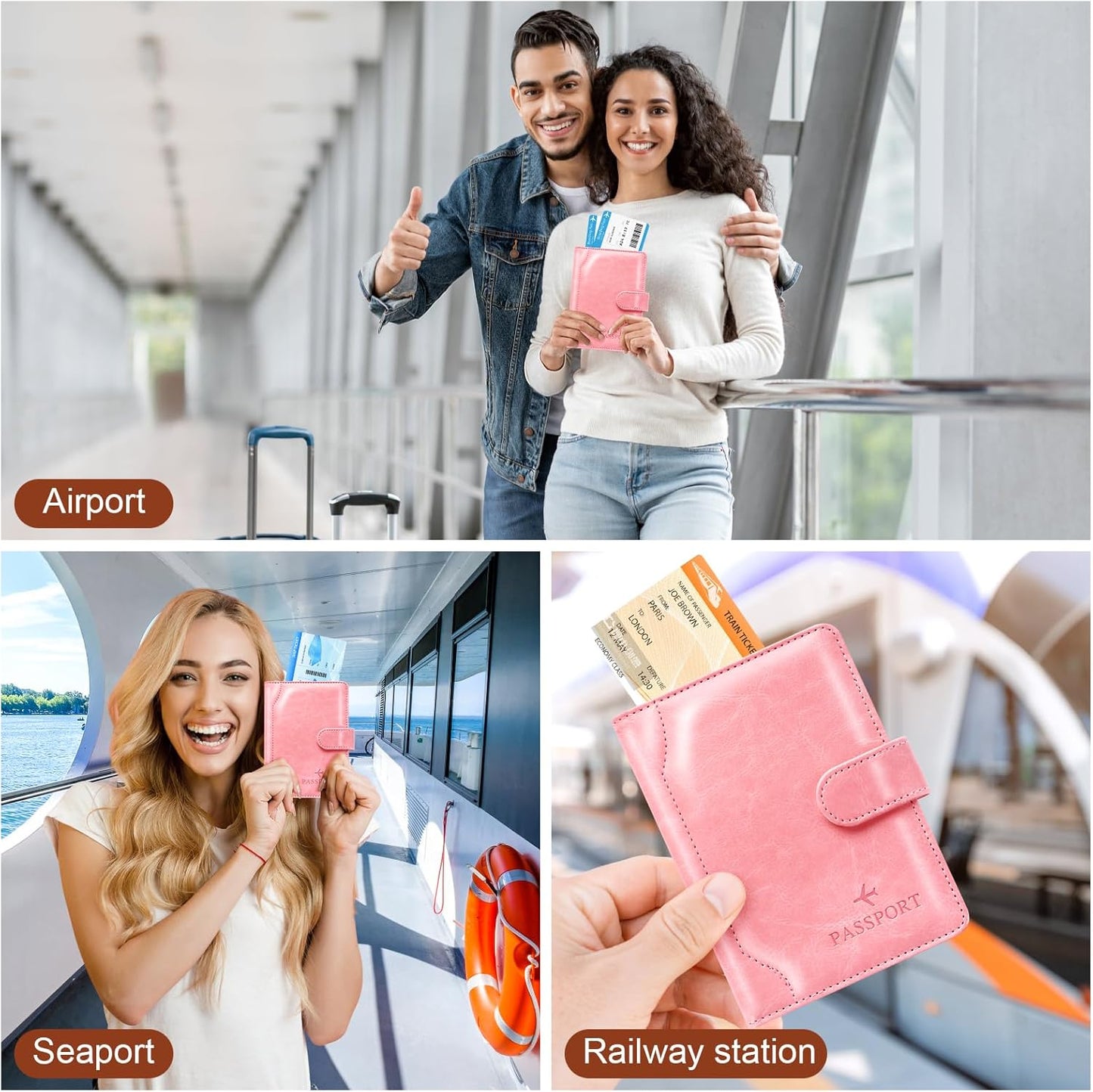 Herain Passport Holder for Travel Cruise Essentials, Passport Cover Wallet Case Women Men Family, RFID Passports Book Holders Travels Gifts Must Haves Accessories