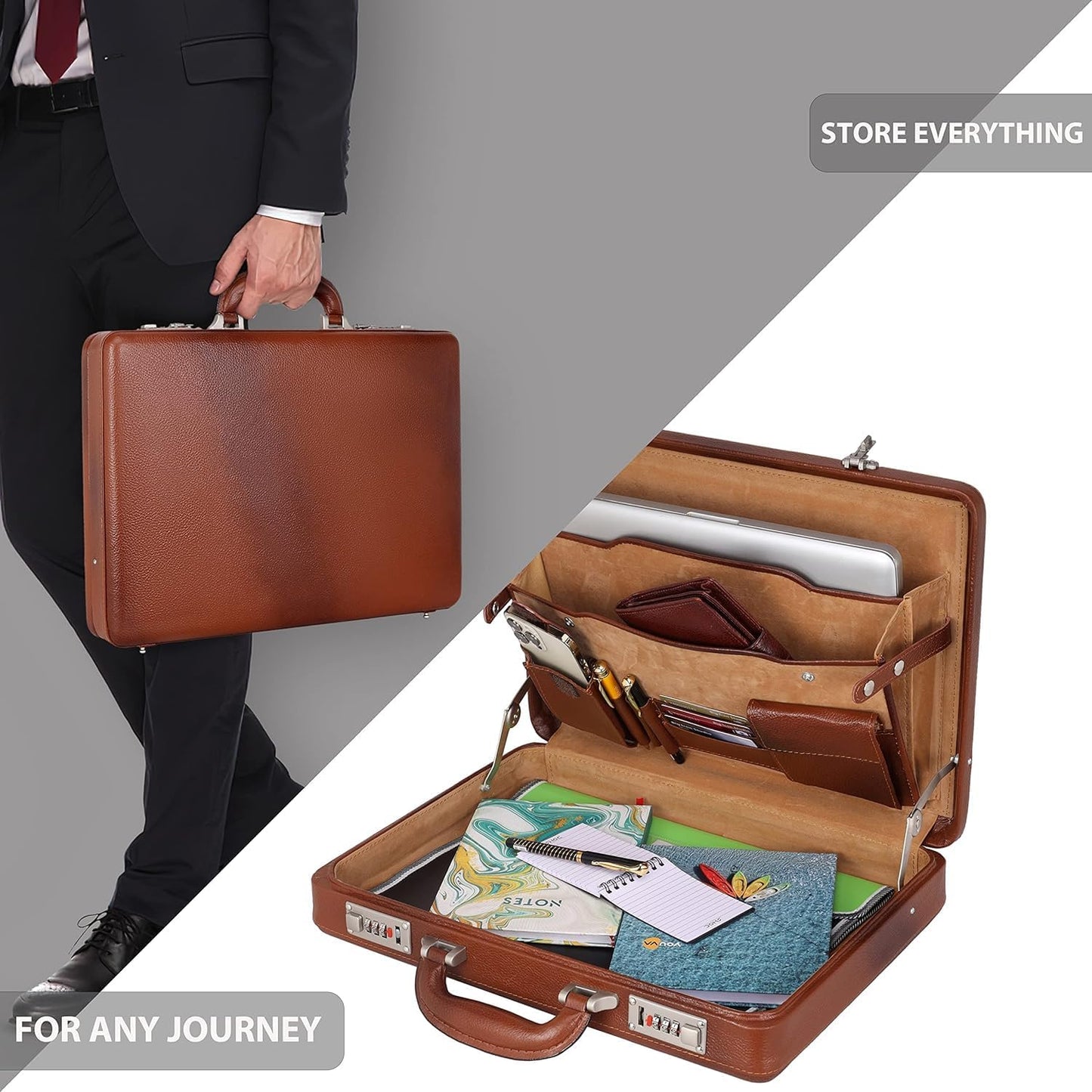 Full Grain Leather Briefcase Attache Case For Unisex Size L17xW3xH12 Inches Briefcase Bag