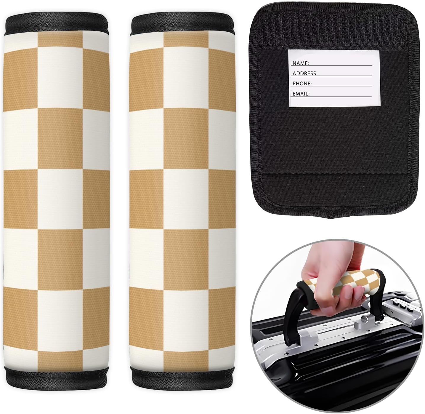 2 Pack Luggage Handle Wrap Travel Tags - Set of Luggage Tags for Suitcases, Identifiers, Marker, and Handle Covers - Cruise Accessories and Travel Gifts（Coffee Brown