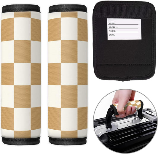 2 Pack Luggage Handle Wrap Travel Tags - Set of Luggage Tags for Suitcases, Identifiers, Marker, and Handle Covers - Cruise Accessories and Travel Gifts（Coffee Brown