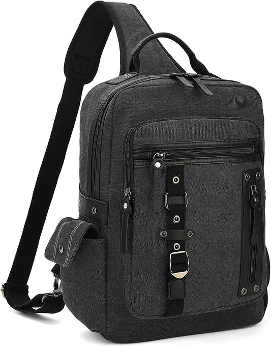 Vintage Messenger Bag, Canvas Backpack for Travel, Men's Shoulder Bag, Dual-use Bag for Hand Carry and Crossbody Carry