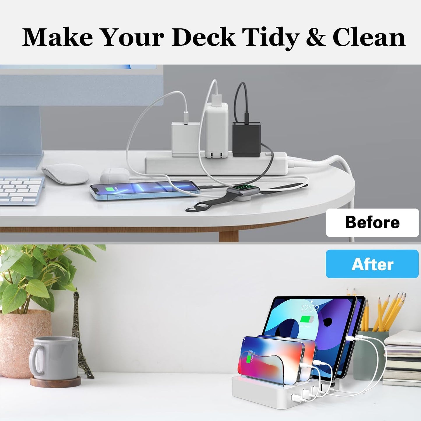 USB Charging Station - Charging Dock - 4-Port - Fast Charging Station for Multiple Devices - Docking Station - Smart Charging Station Dock - Multi Charging Station for Cell Phones and Tablets