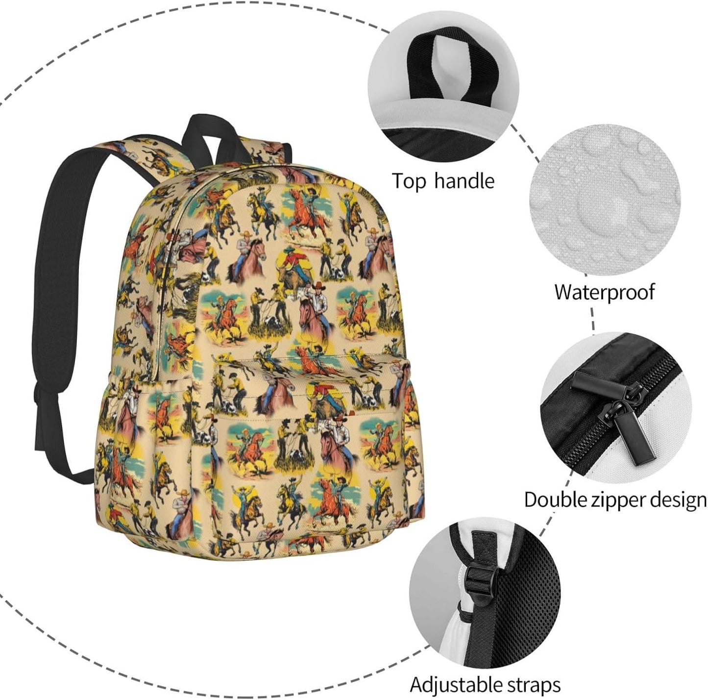 Western Backpack School Bag Lightweight Bookbag Laptop Travel Daypack For Kids Girls Boys Teens