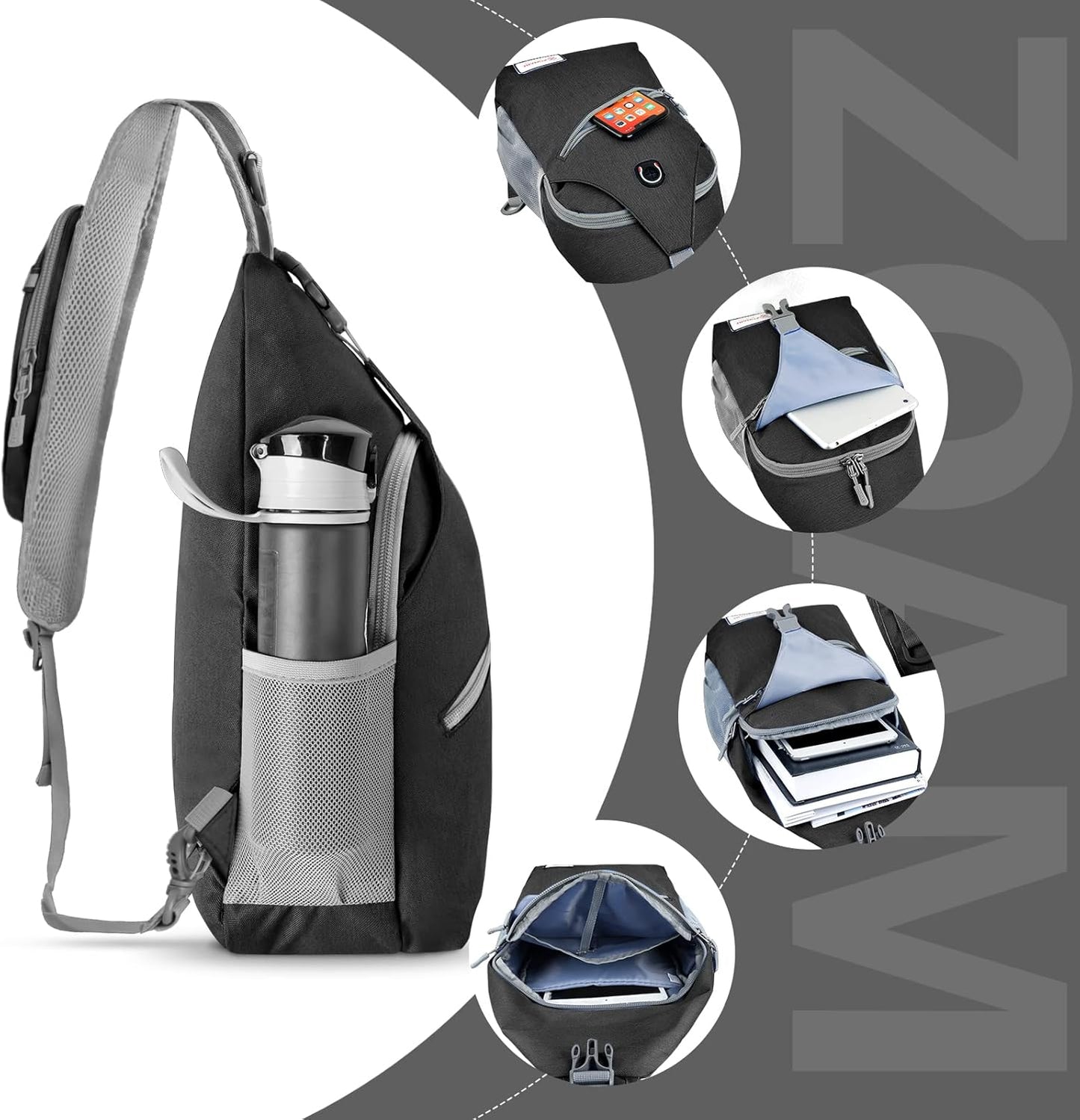 ZOMAKE Sling Bag,Small Crossbody Sling Backpack,Water Resistant Shoulder Daypack for Travel,Anti Thief Chest Bag for Hiking(Black(New))
