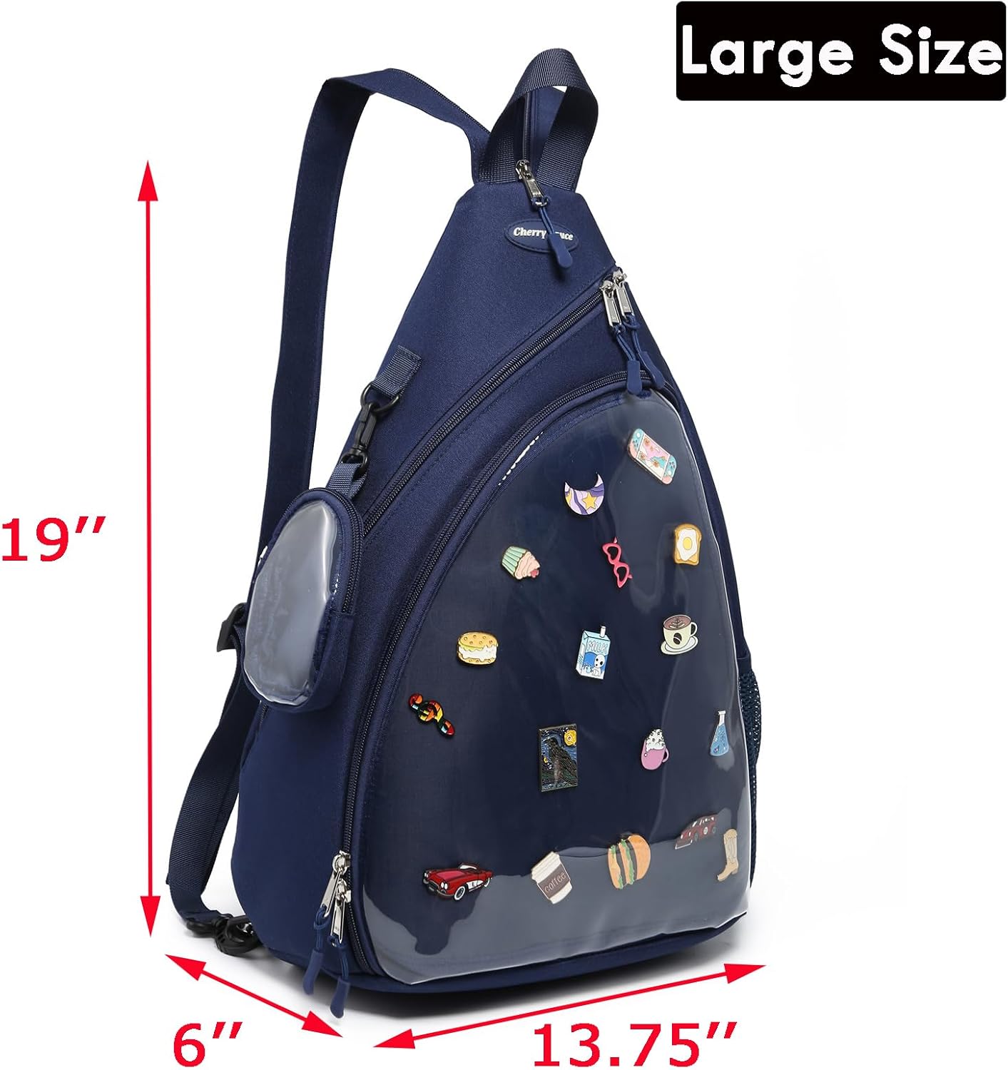 Oxford Ita Bag Kawaii Pin Display Chest Pack Single Shoulder Bag Sport Backpack Hiking Daypack, Large