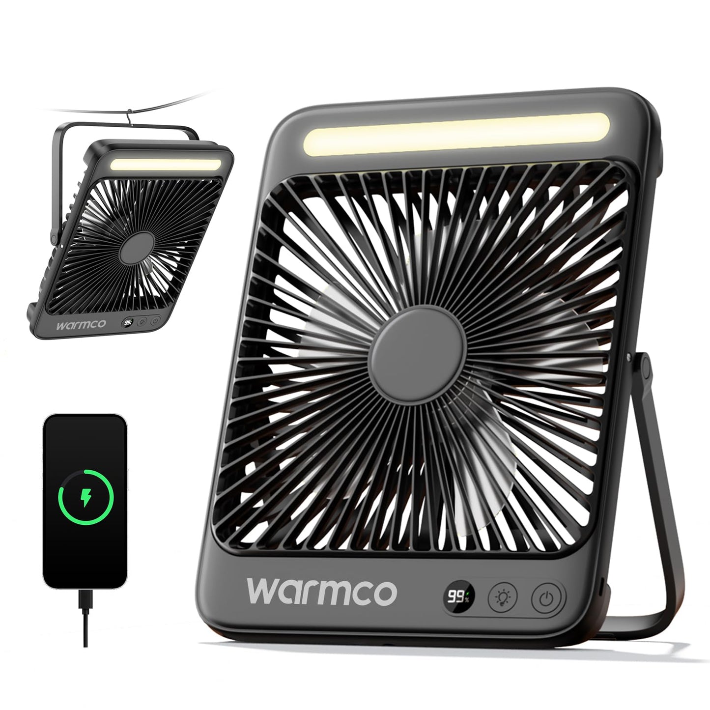Warmco D4 Battery Powered Camping Fan 20000mAh, LED Lantern