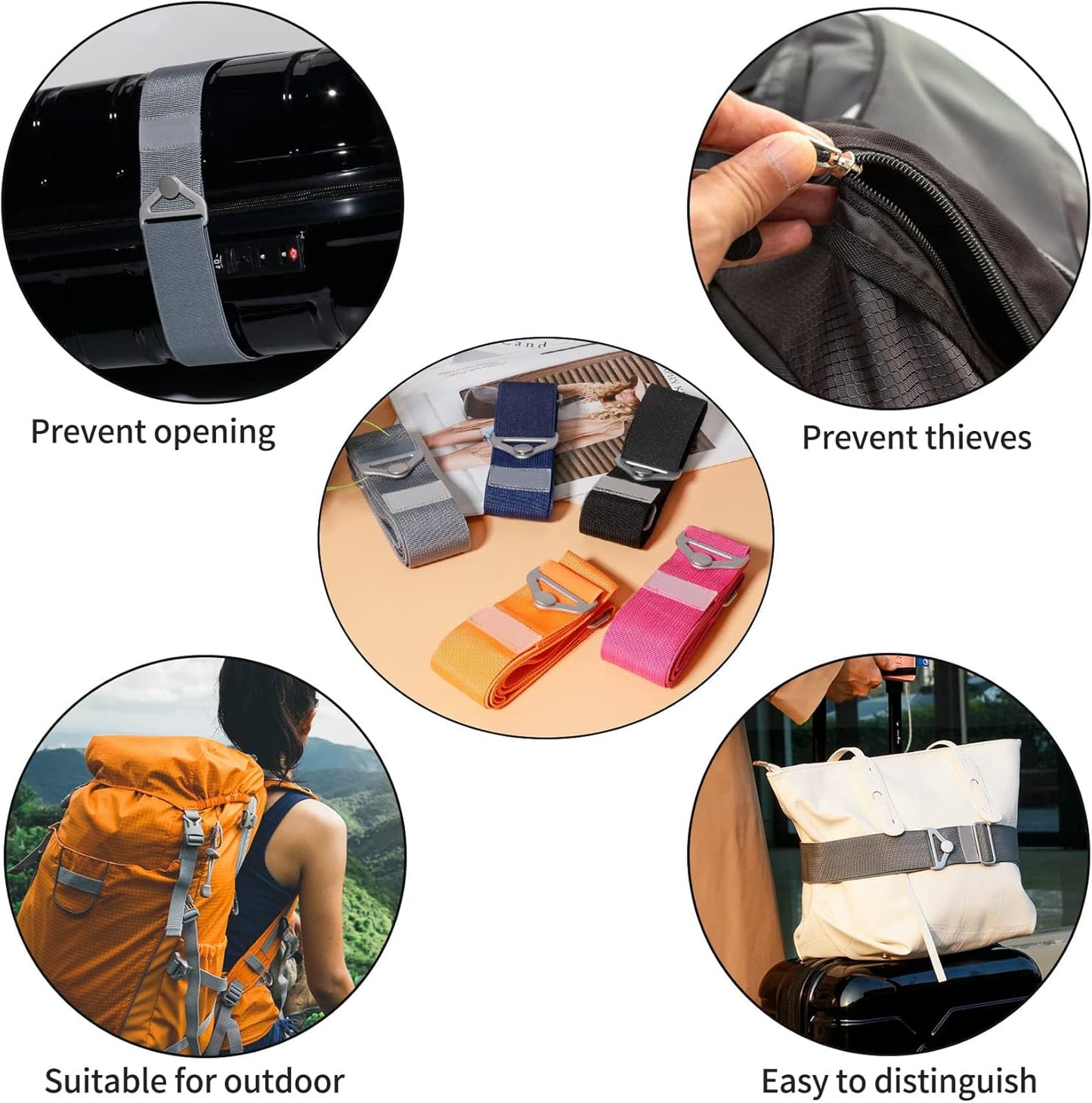 TOOVREN 2-in-1 Luggage Straps Add a Bag Bungees Travel Belt for Luggage Strap for Backpack Attachment Over Handle Carry On Bag Adjustable Elastic Suitcases Belt Travel Accessories Gray