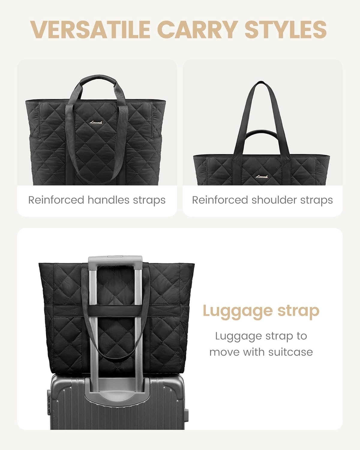 LOVEVOOK Laptop Tote Bag for Women,Quilted Puffer Laptop Bag Purse Computer Travel Work Tote Bags for Women with Zipper