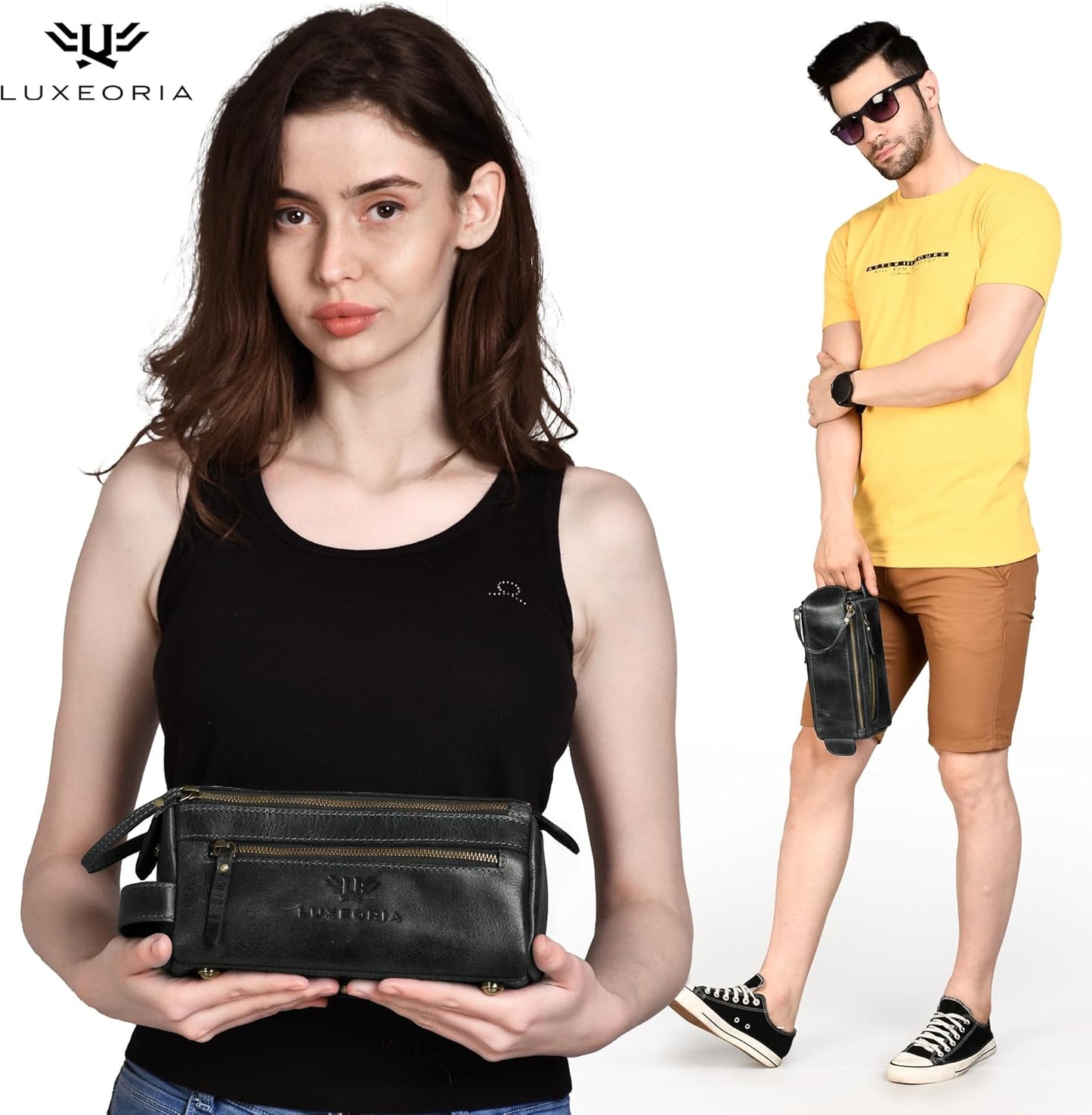 LUXEORIA Genuine Leather Toiletry Bags for Men and Women, Handmade Premium Leather Dopp Kit and Shaving Bag, Cosmetic Bag for Womens and Mens, Travel Essentials & Organizers