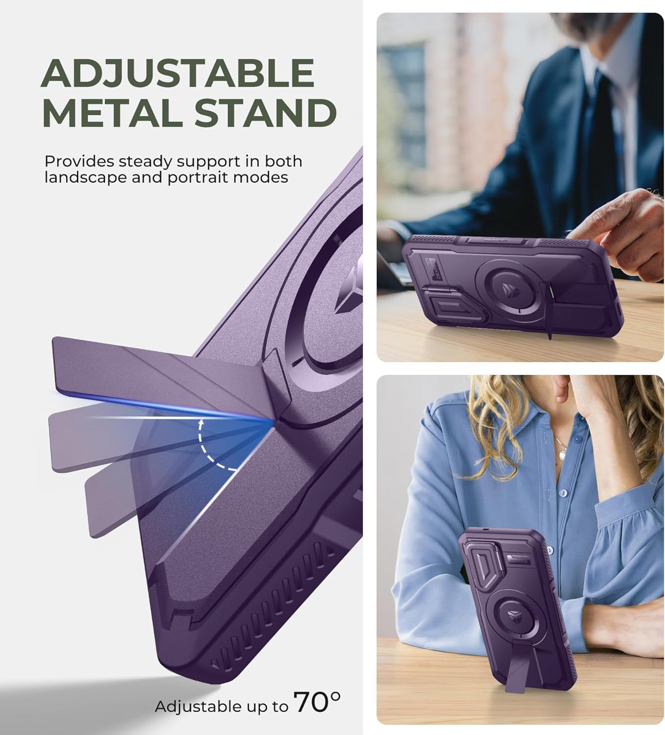 Dexnor for Samsung Galaxy S25 Case with Camera Cover & Adjustable Kickstand & Built-in Screen Protector, Magnetic Rugged Shockproof Bumper Cases Heavy-Duty Protective Cover (2025),Phantom Purple