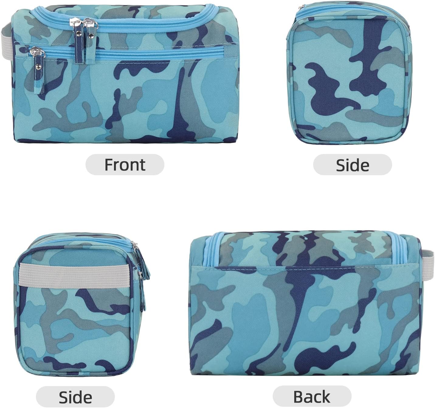 Buruis Travel Toiletry Bag for Men and Women, Hanging Cosmetics Makeup Bags, Water-resistant Dopp Kit Shaving Bags, Small Toiletry Bag for Travel Essentials (Camo Light Blue)