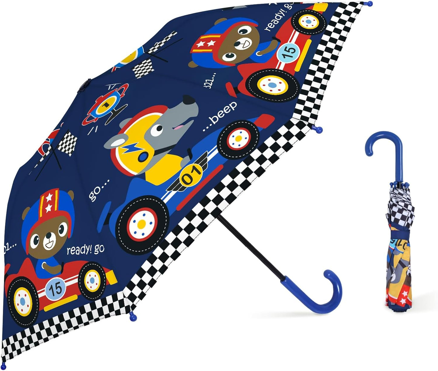 Kids Umbrella, Safety Windproof Umbrella with Easy-Grip Hook Handle for Toddler Girls and Boys