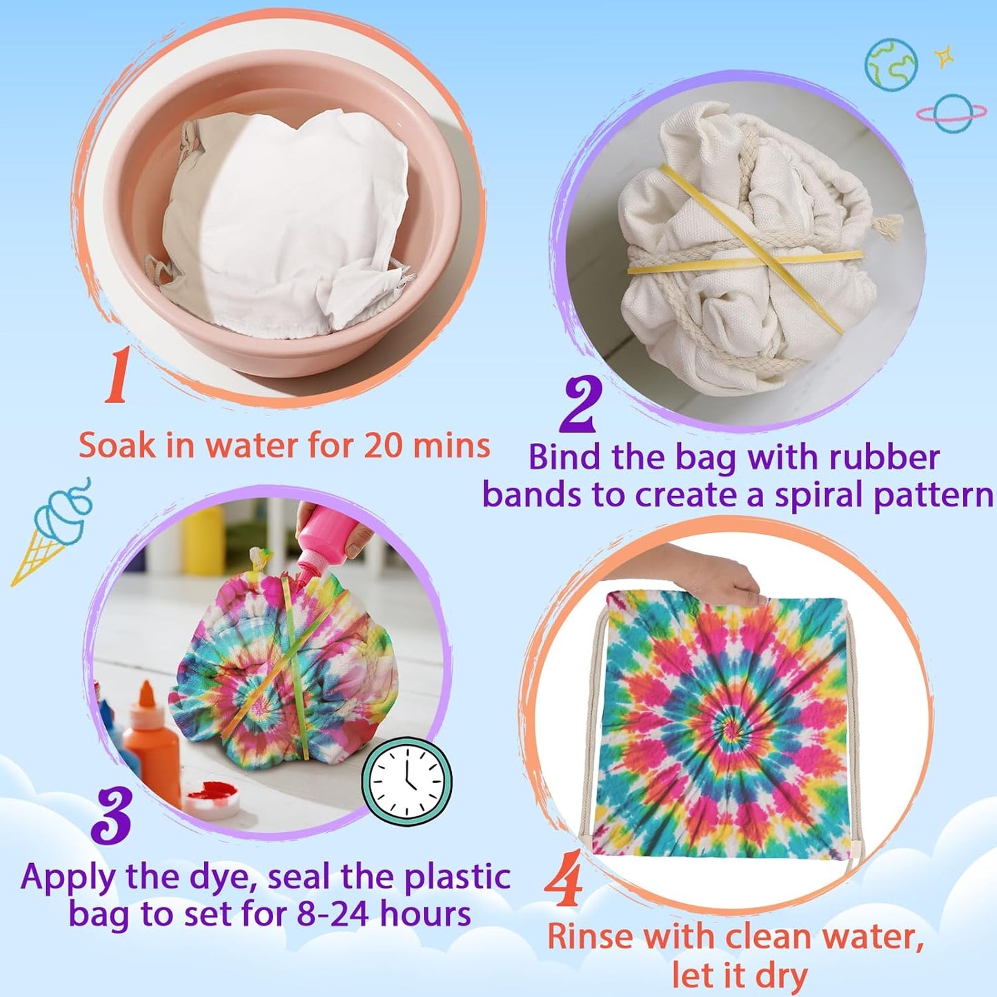 Drawstring Bags 24pcs White Thickened Fabric White Cotton Canvas DIY for Tie Dye Bulk