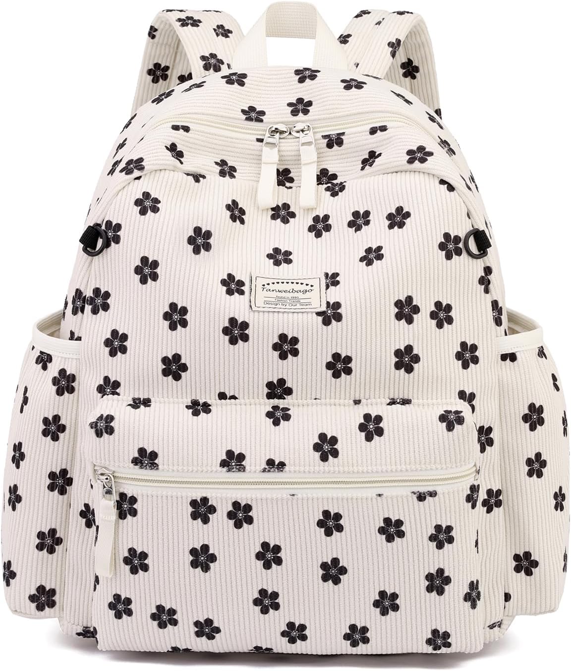 Corduroy Kids Backpack for Boys Girls 2-5 Toddler Backpacks for Primary Elementary Kindergarten (Flower Black, Small (13.7" H Fit A4 Folder))