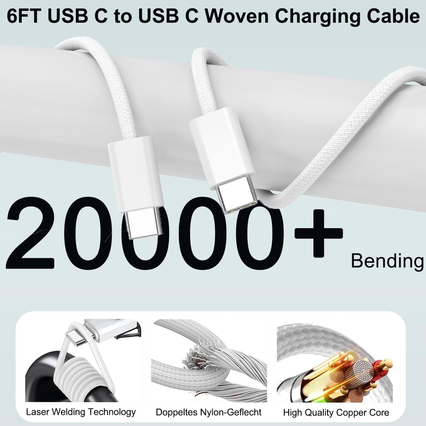iPhone 17 16 15 Charger Fast Charging 20W Type C Charger Fast Charging with 6FT USB C Woven Cord for iPhone 17/17 Pro/17 Pro Max/17 Air/16/16e/16 Plus/16 Pro/16 Pro Max/15/15 Pro Max/iPad Pro/Air Pods
