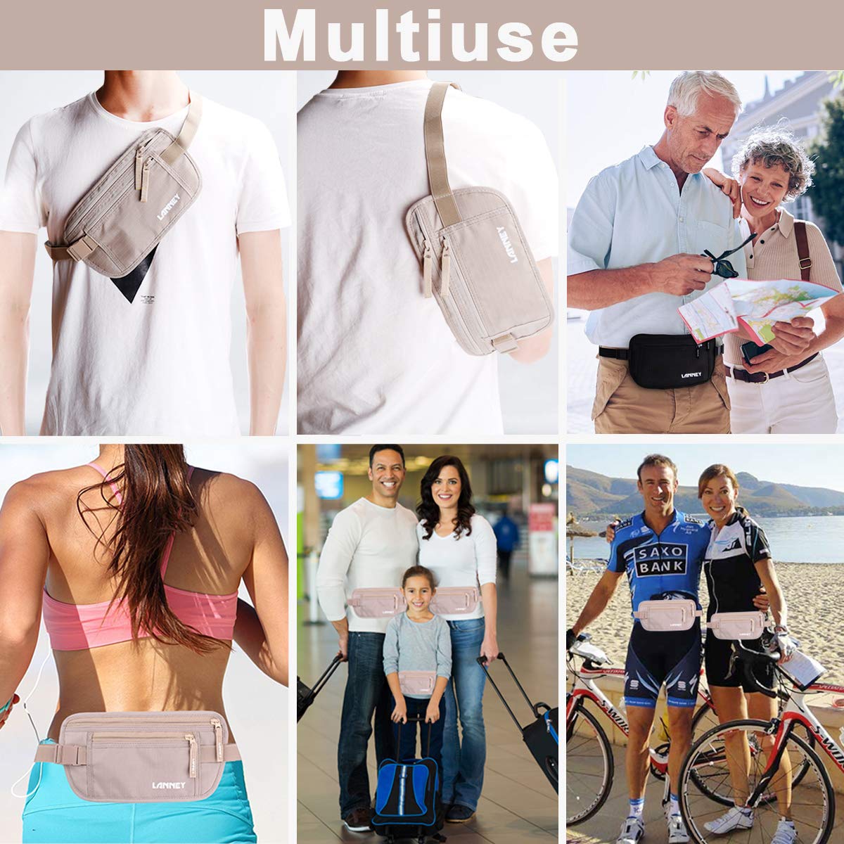Money Belt for Travel, Slim RFID Blocking Women and Men Hidden Travel Pouch Under Clothes, Passport