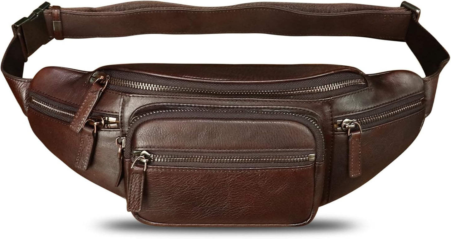 Genuine Leather Fanny Packs for Women and Men Waist Bag Vintage Hip Bum Bag Over Shoulder Crossbody Sling Bag (Coffee)