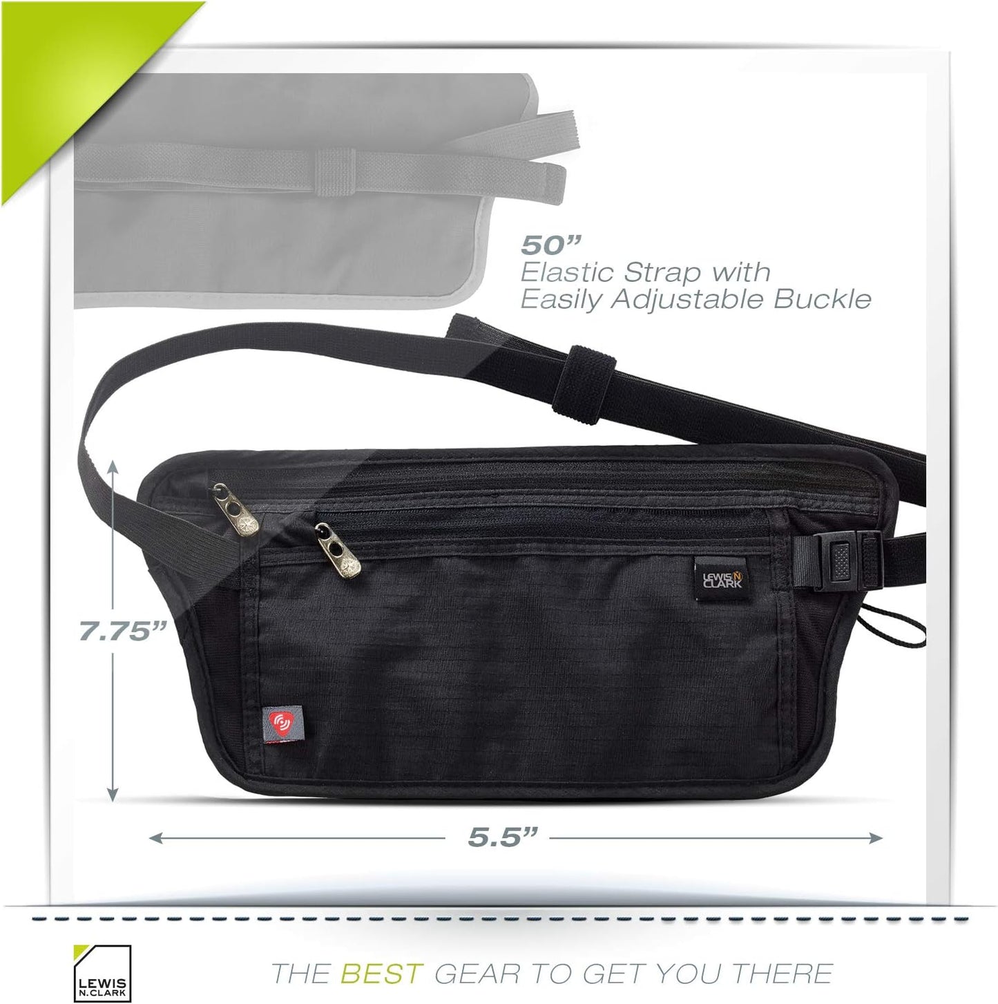 Lewis N. Clark RFID Blocking Money Belt Travel Pouch Waist Stash + Credit Card, Id, Passport Holder for Women & Men