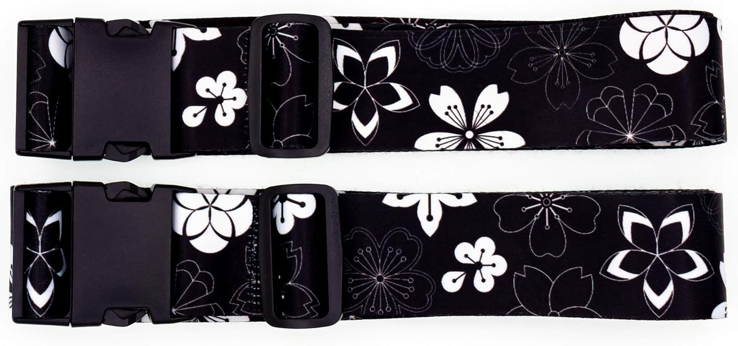 Teeoff Luggage Straps Suitcase Belts Travel Bag Accessories Adjustable 220CM (Sakura Black White - 2 Pack)