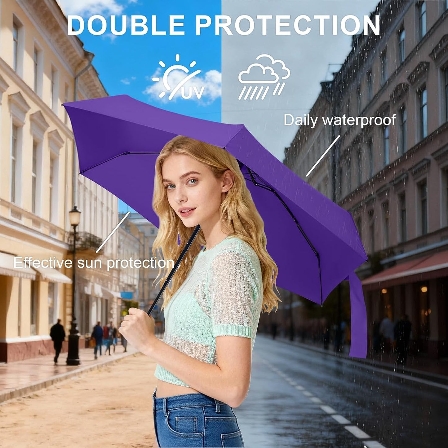 LEAGERA Compact Travel Umbrella with Case - Mini Umbrella for Purse, Small Lightweight &Tiny Design
