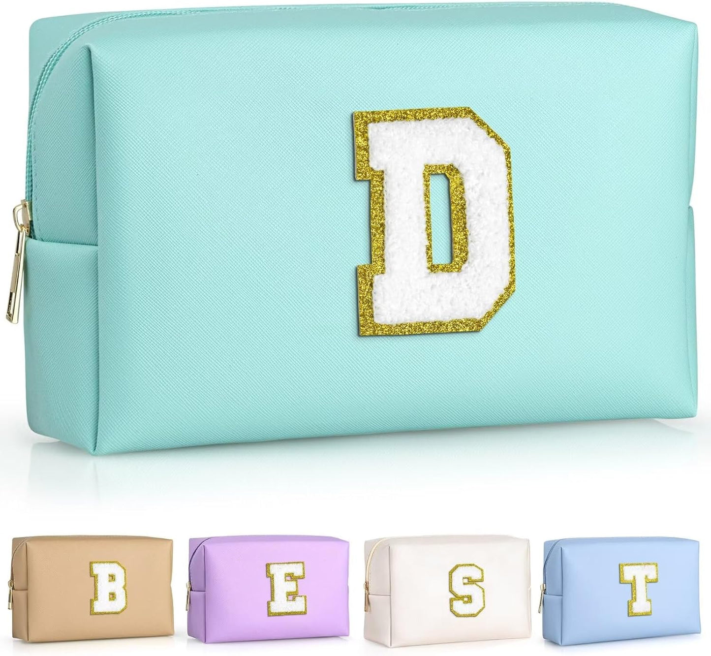 TOPEAST Preppy Small Makeup Bag, Chenille Letter Pouch Cosmetic Bag With Zipper, PU Leather