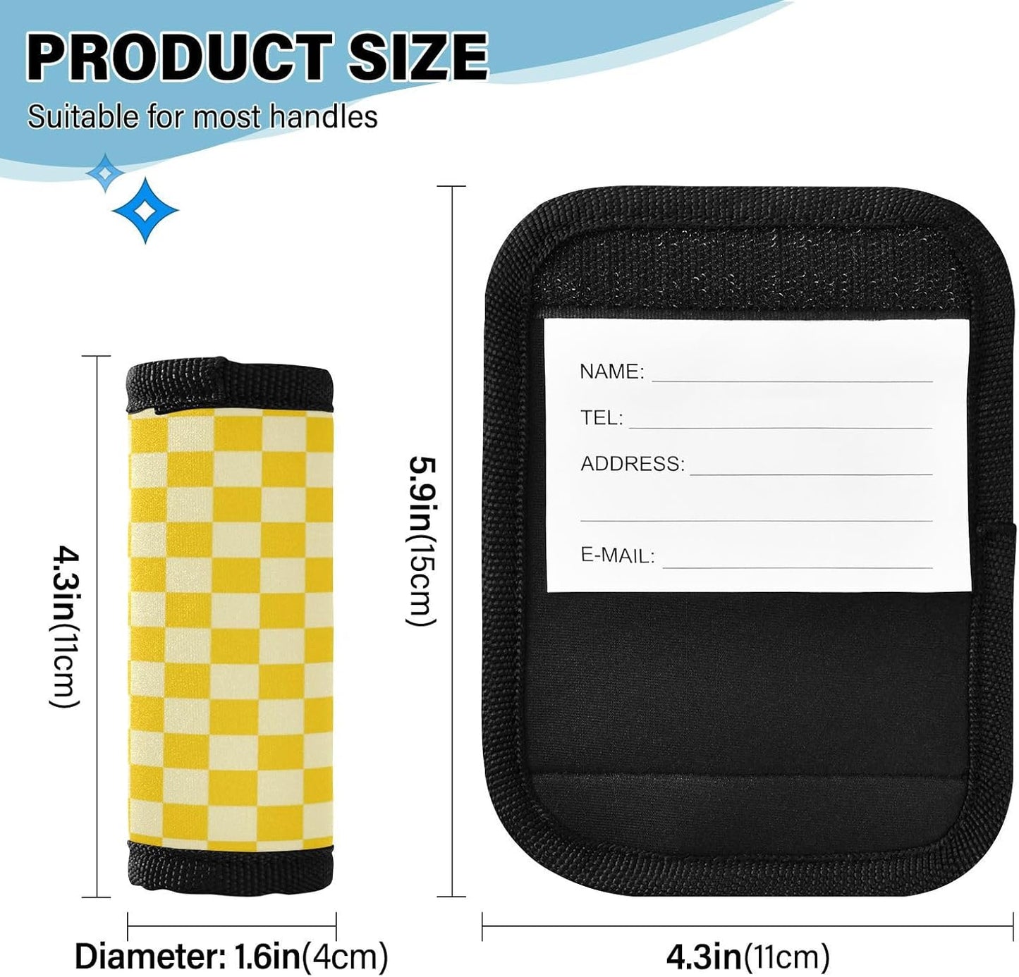 4Pcs Luggage Handle Wrap Suitcase Identifier Handle Covers Tags Soft Travel Bags Luggage Handle Gripper Accessories for Airplane Flying Checkered Yellow