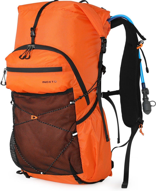 Hiking Backpack for Men and Women, 30L Waterproof Camping Backpack with 3L Water Bladder and Rain Cover, Lightweight Outdoor Sport Travel Daypack Rucksack for Climbing Cycling (Orange)