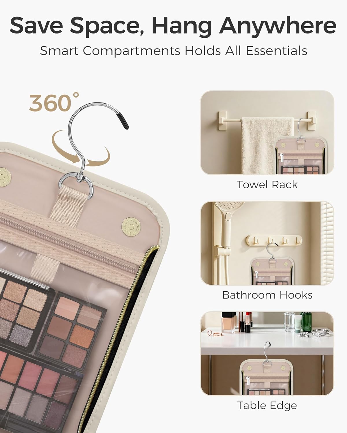 Hanging Toiletry Bag, PU Leather Makeup Bag Large Capacity with Jewelry Organizer for Brushes Set
