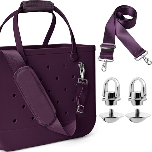 SUITMAT Crossbody Strap for Bogg Bag with Rustproof Metal Connectors, Accessories for Bogg Bag, Widened Shoulder Strap for Rubber Beach Tote, Made of Anti-Slip Nylon, Boysenberry (Tote Not Included)