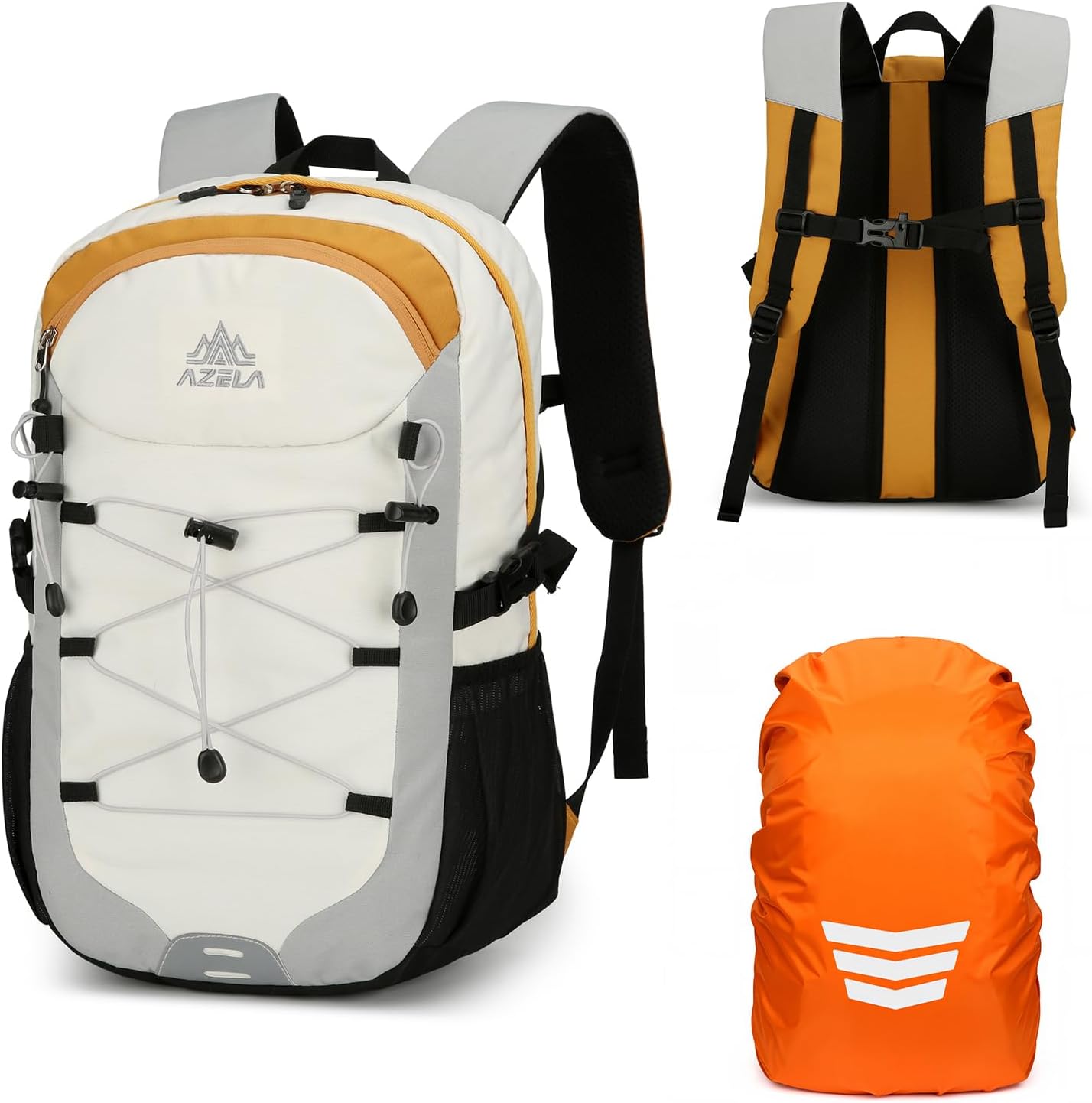 GES 30L Hiking Backpack Lightweight Water Resistant Daypack with Rain Cover & Laptop Compartment for Travel, Camping, trekking, Work（Gray）