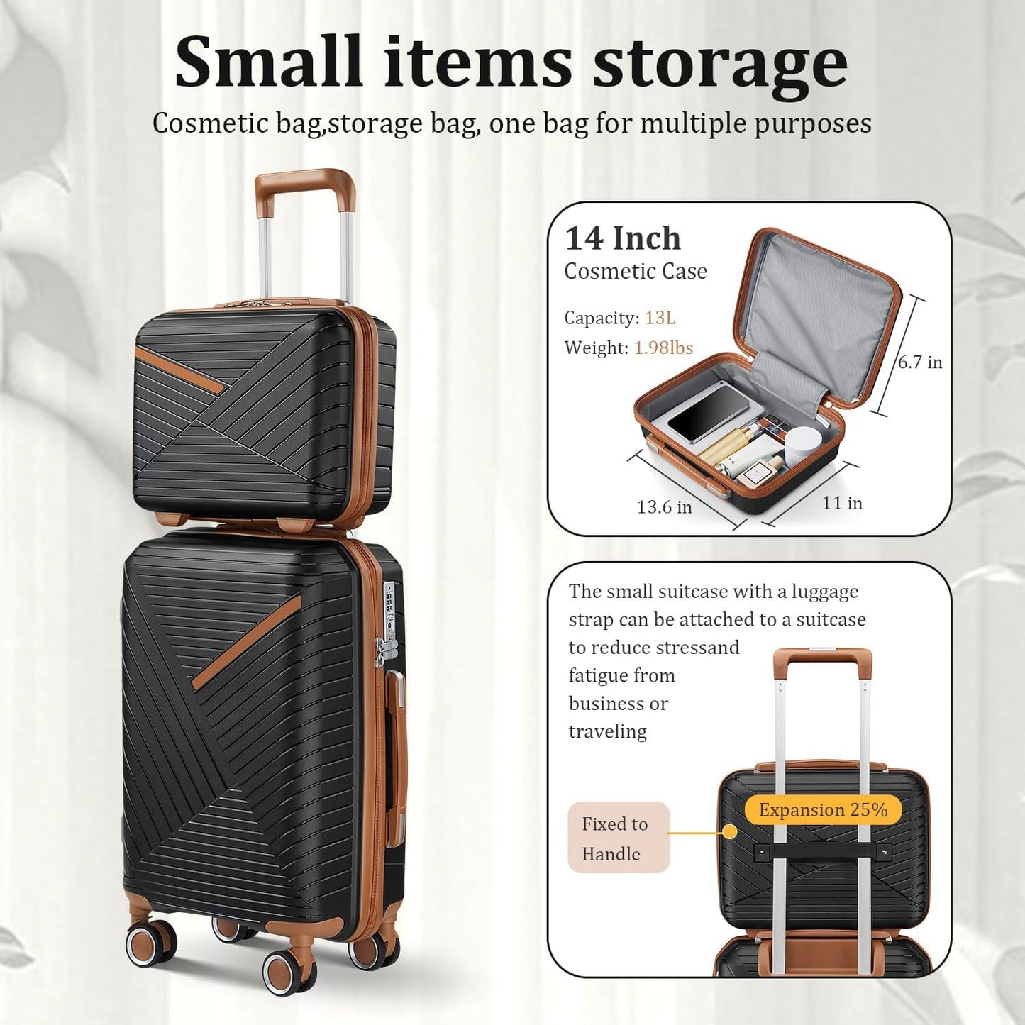 4-Piece Expandable Hardshell Luggage Set with TSA Lock (14/20/24/28) - Lightweight PP Suitcases, 360° Silent Spinner Wheels and Durable 100LB Handle for Air Travel (D# Black)