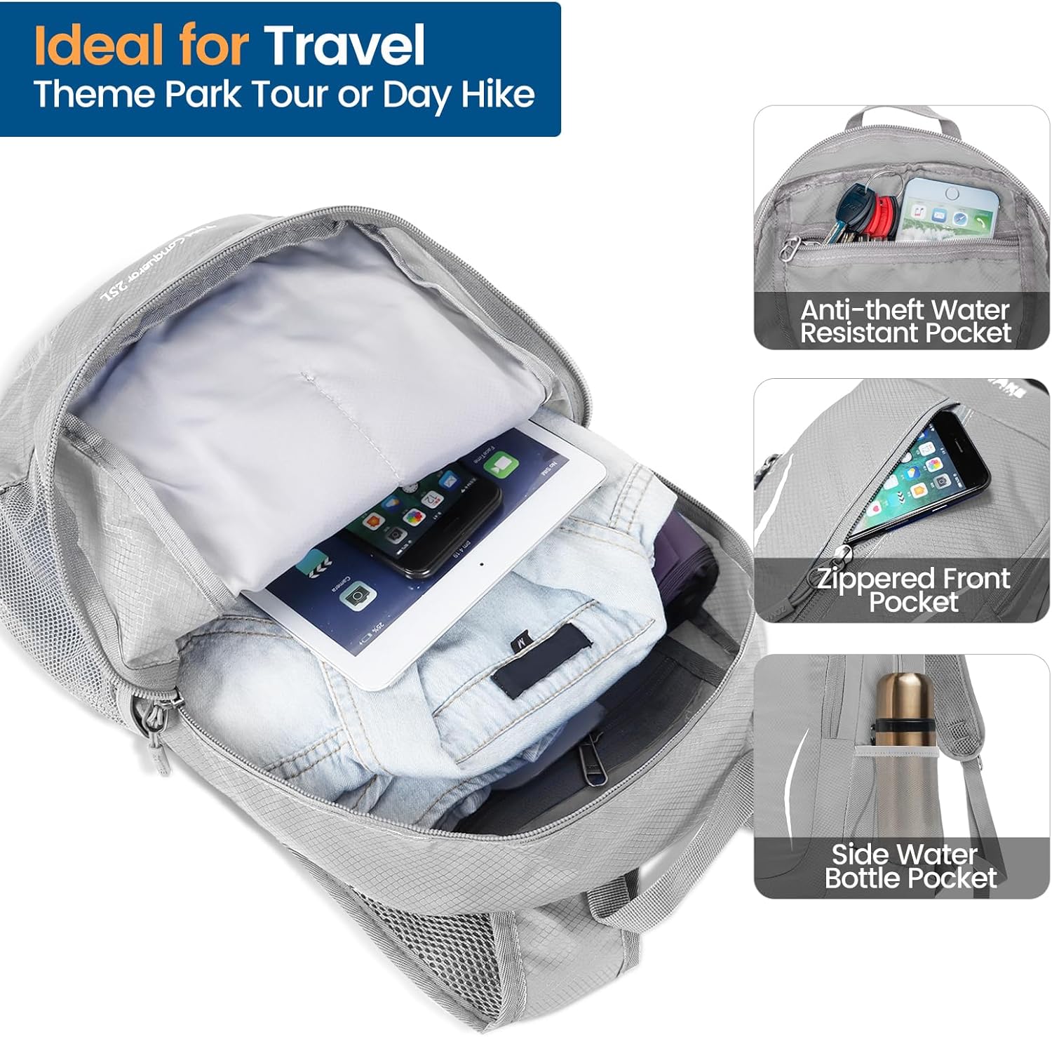 ZOMAKE Ultra Lightweight Packable Backpack 25L, Foldable Hiking Backpacks Water Resistant Small